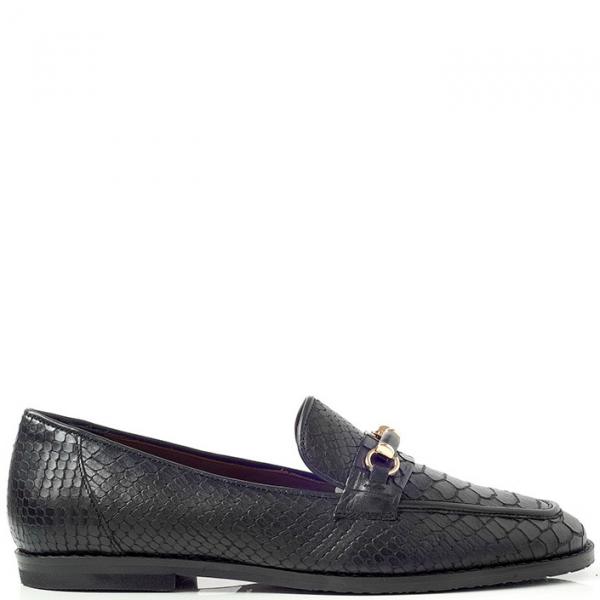 Black croco leather loafers