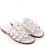 Women's slippers in white leather with gold details