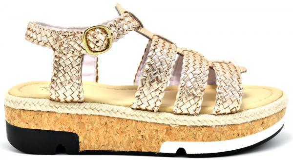 Flatforms Women's Geisha 1 in gold knitted leather
