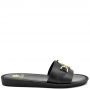 Women's slippers black leather with gold detail