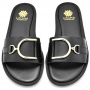 Women's slippers black leather with gold detail